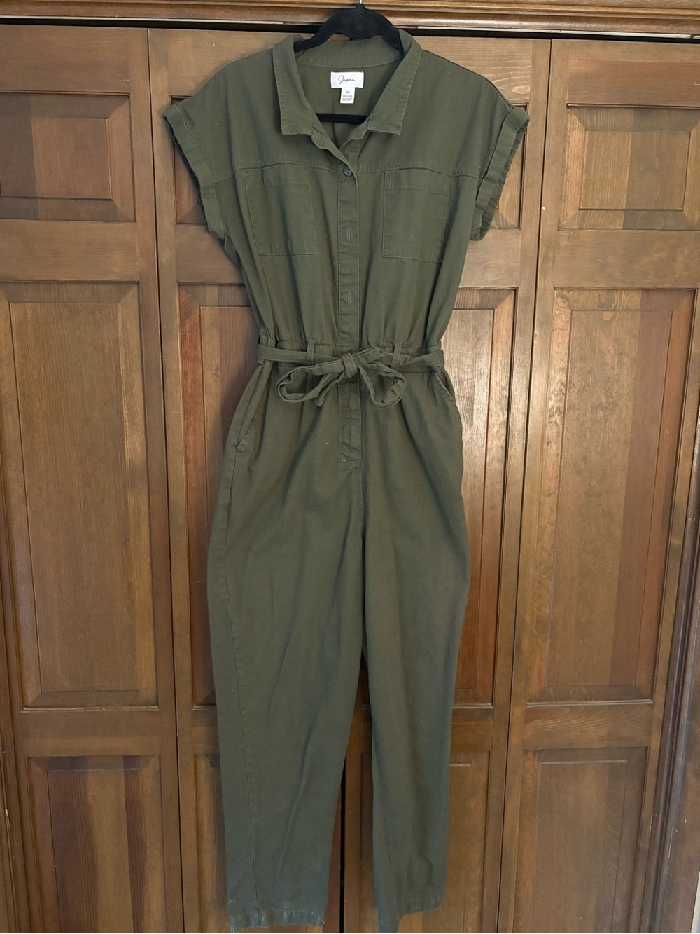 Medium Olive Green Utility Jumpsuit with Tie Waist